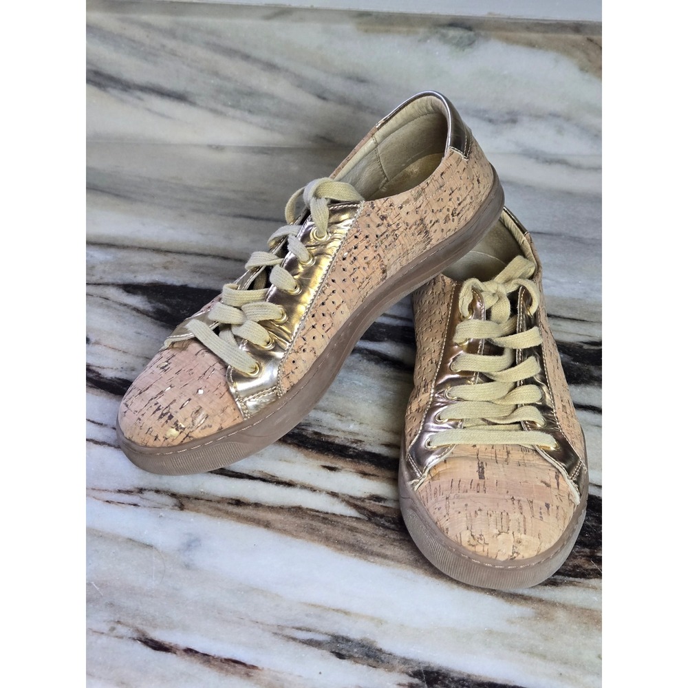 Johnston & Murphy Womens Cork Gold Metallic Low Top Sneakers 78-18239 Size 8.5 M